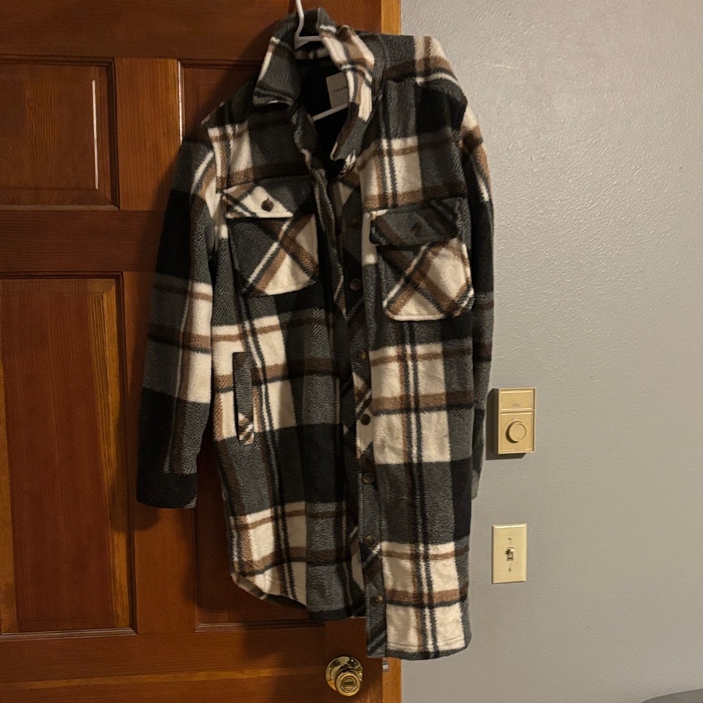 Thread & Supply Black and White Plaid Shirt Jacket